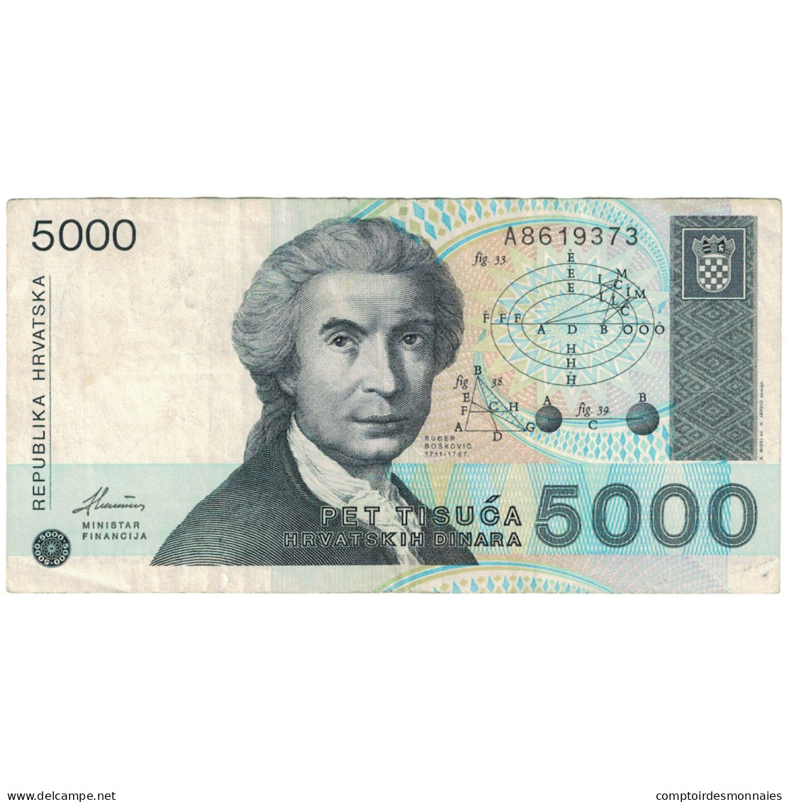 Billet, Croatie, 5000 Dinara, 1992, 1992-01-15, KM:24a, TB+ - Croatie