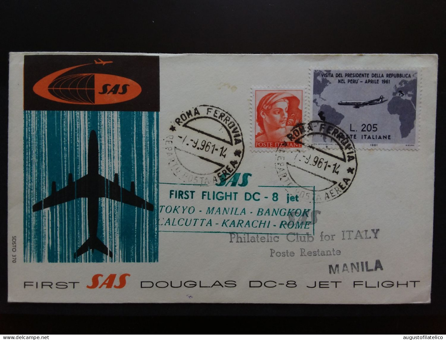 REPUBBLICA - Aerogramma 1° Volo Roma-Manila + Spese Postali - Luchtpost