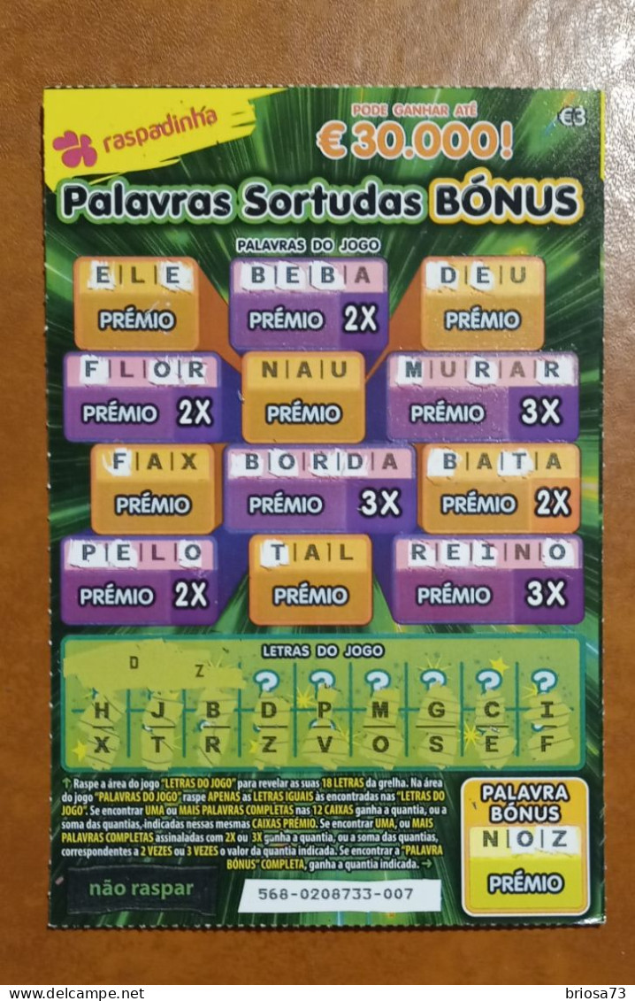 Loterie Instantanée Au Portugal.Palavras Sortudas - Billetes De Lotería