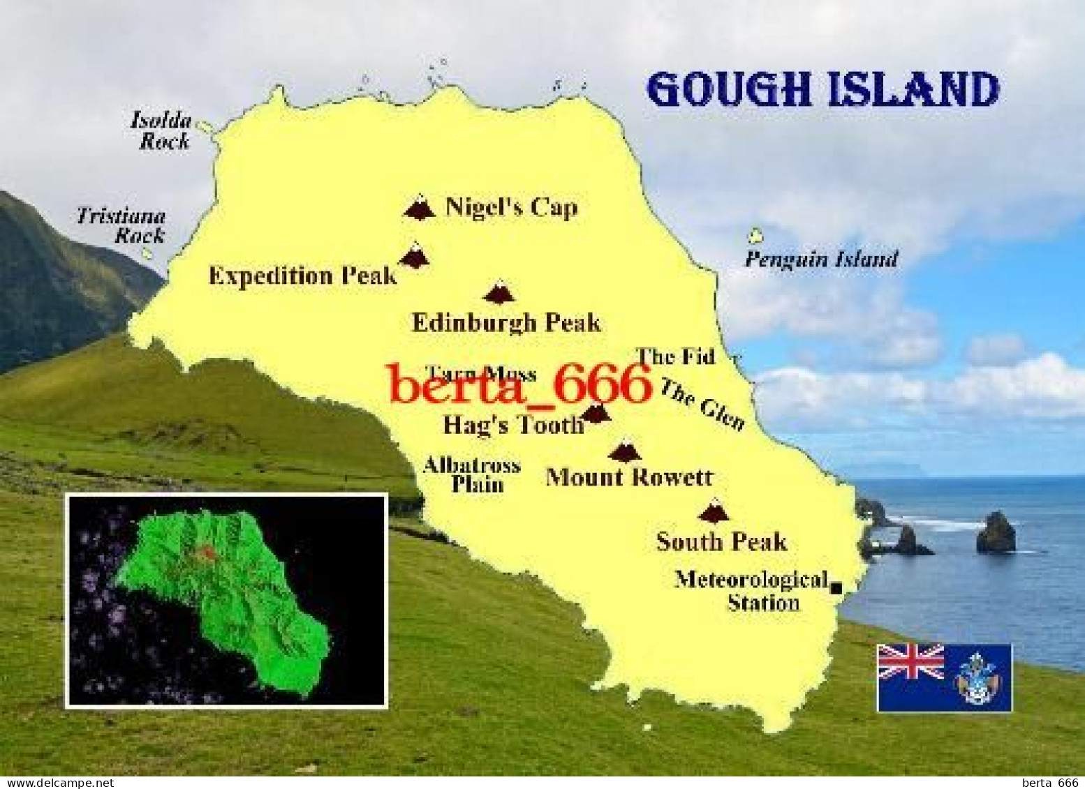 Tristan Da Cunha Gough Island Map UNESCO New Postcard * Carte Geographique * Landkarte - Saint Helena Island