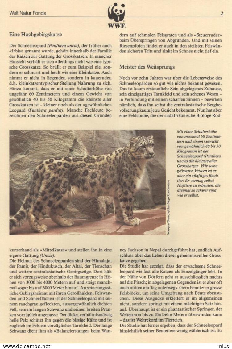 Kyrgyzstan 1994 WWF W. W. F. Panthera Uncia Snow Leopard Schneeleopard - Ongebruikt