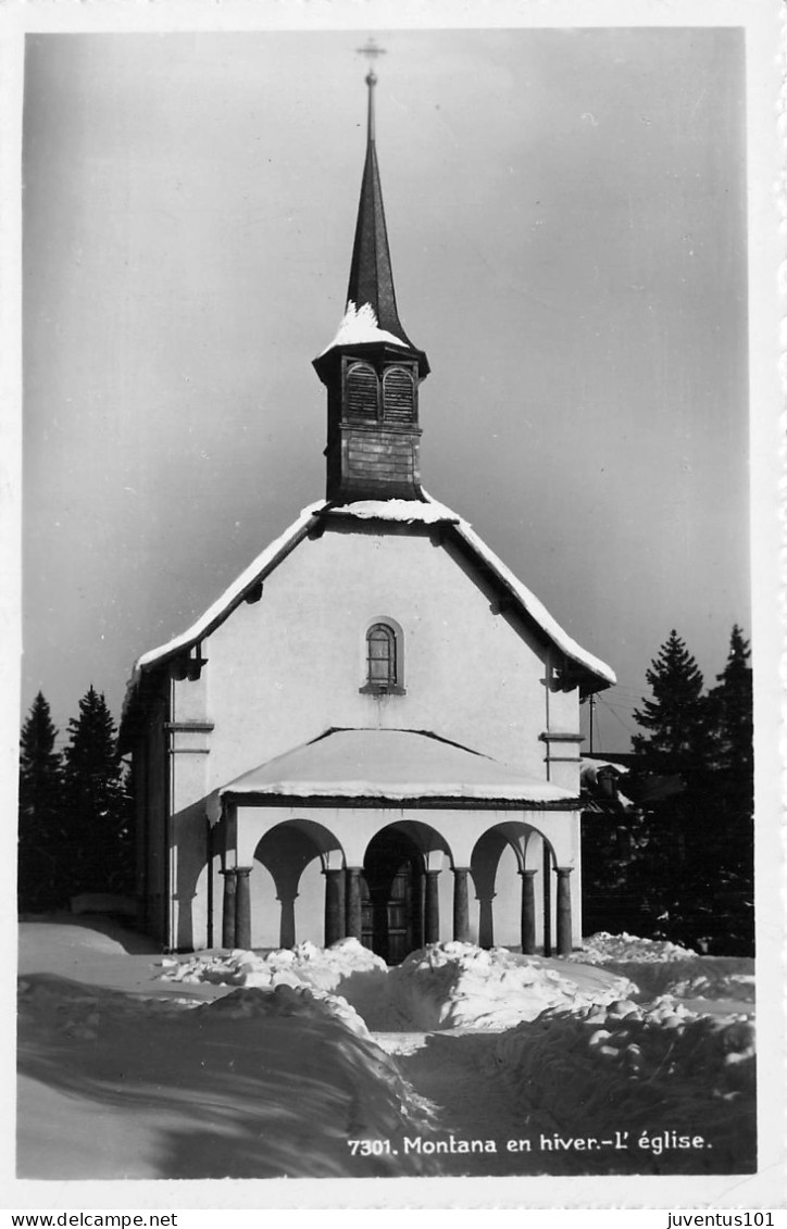 CPSM Montana En Hiver-L'église-Timbre     L2849 - Crans-Montana