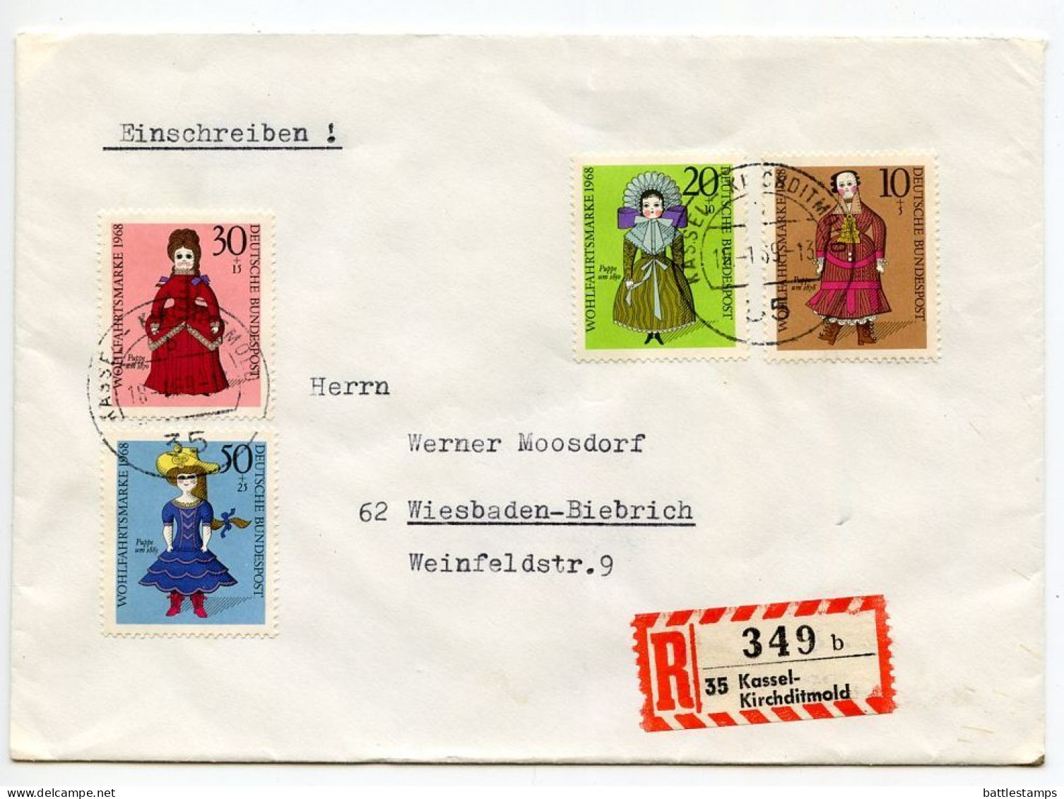 Germany, West 1969 Registered Cover Kassel-Kirchditmold To Wiesbaden-Biebrich; 19th Century Dolls Semi-Postal Stamps - Covers & Documents