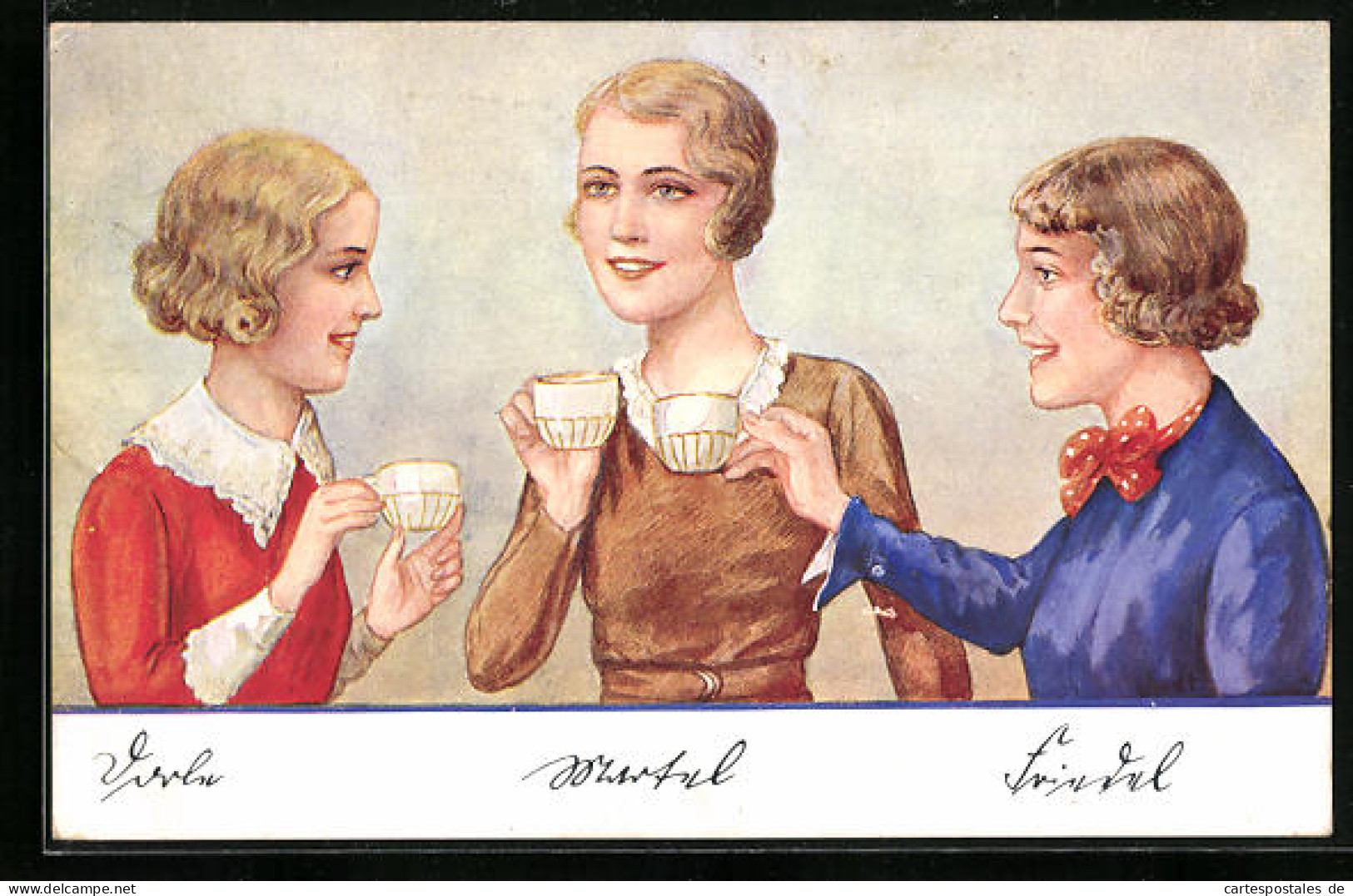 AK Drei Junge Damen Trinken Kaffee  - Mode
