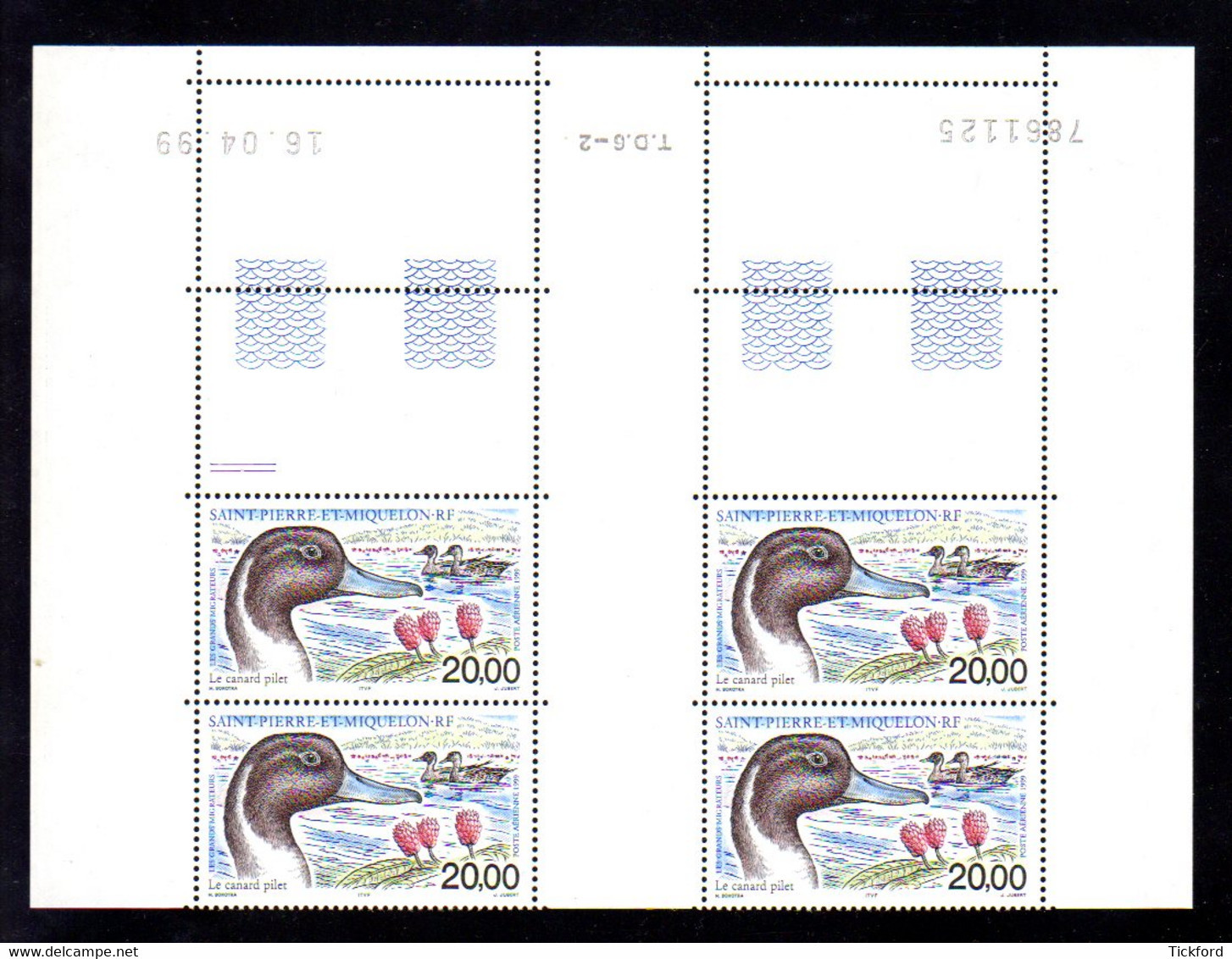 S.P.M. 1999 - PA  Yvert N° 79 -  Neuf **/ MNH - Bloc De 4 Coin Daté - Oiseaux Migrateurs, Birds - Nuovi