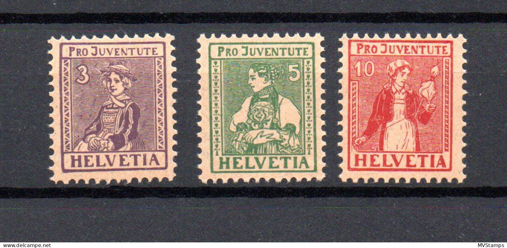 Schweiz 1917 Freimarken Satz 133/35 Trachten Postfrisch - Unused Stamps
