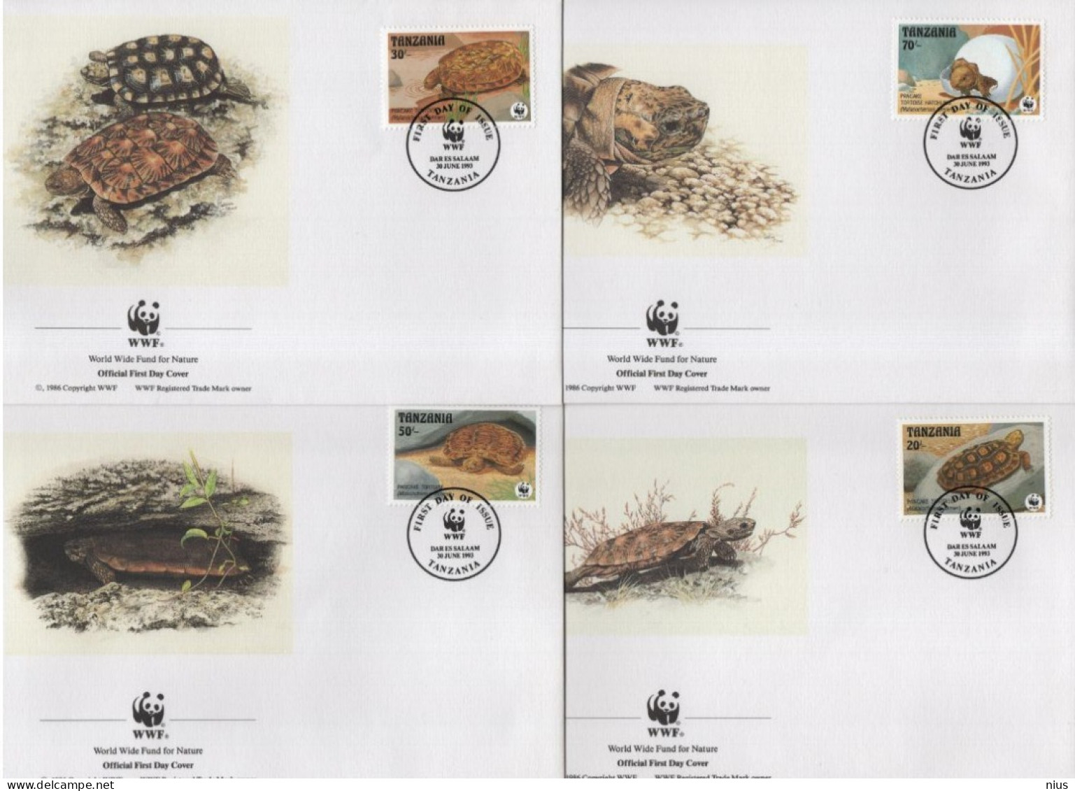 Tanzania 1993 WWF W.W.F. FDC Set X4, Pancake Tortoise Fauna Spaltenschildkröte - FDC