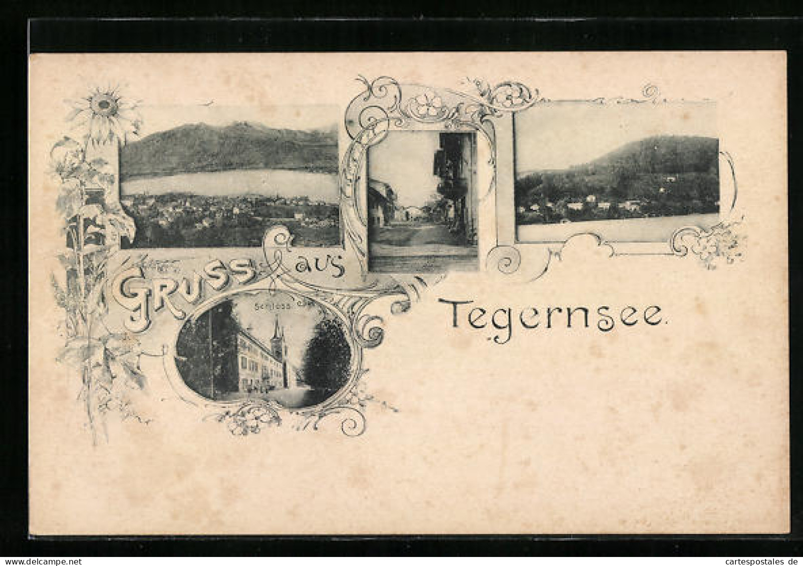 AK Tegernsee, Ortspartie, Schloss, Strassenpartie  - Tegernsee