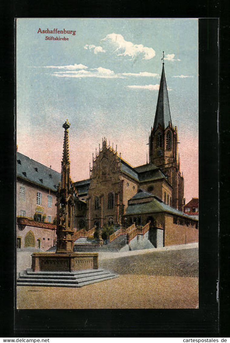 AK Aschaffenburg, Stiftskirche Mit Brunnen  - Aschaffenburg