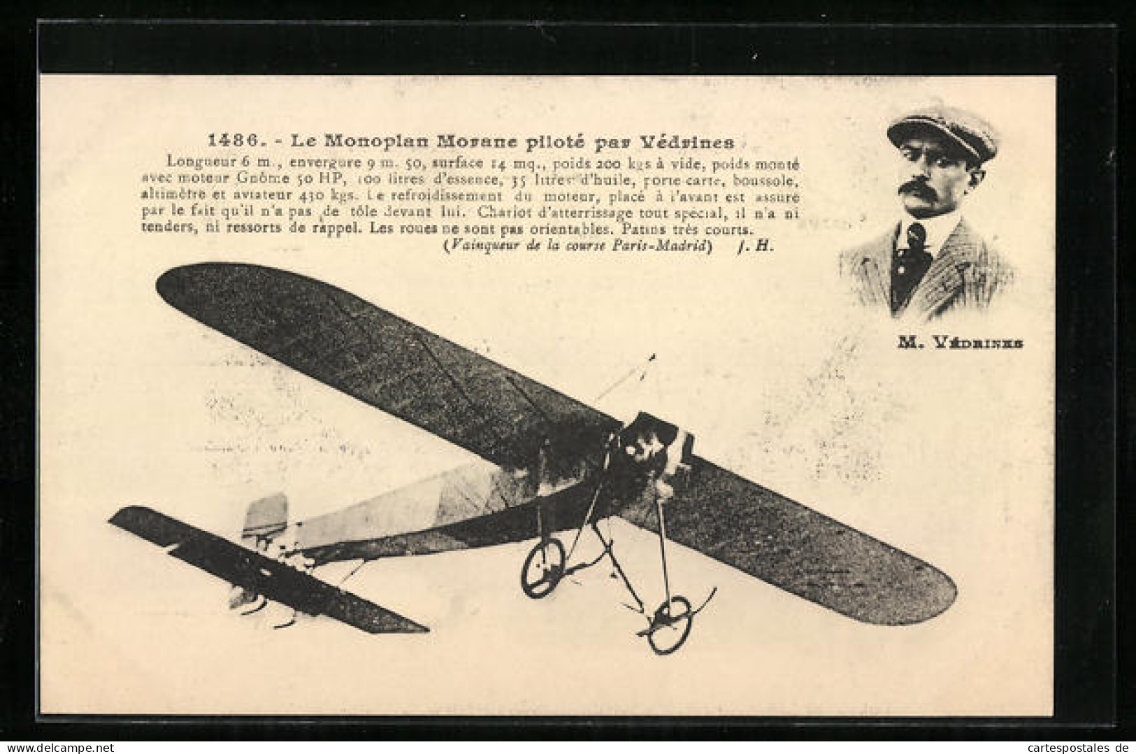 AK Le Monoplan Morane Pilote Par Vedrines  - 1914-1918: 1. Weltkrieg