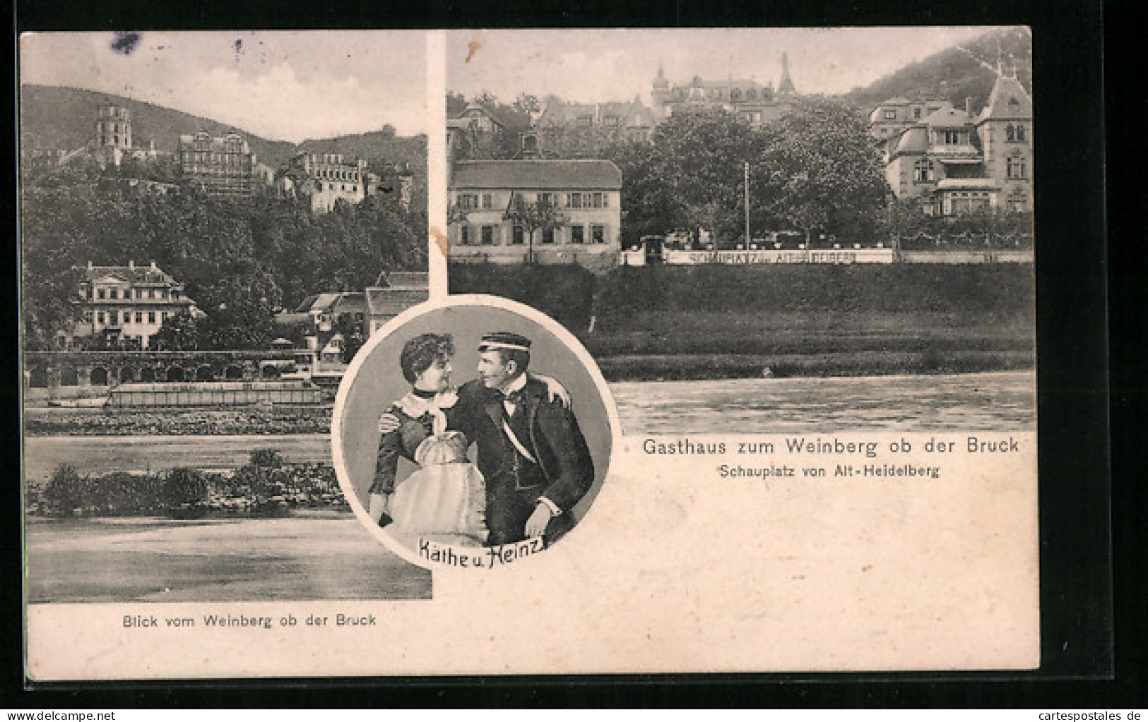 AK Alt-Heidelberg, Gasthaus Zum Weinberg Ob Der Bruck, Kätze Und Heinz, Blick Vom Weinberg  - Heidelberg