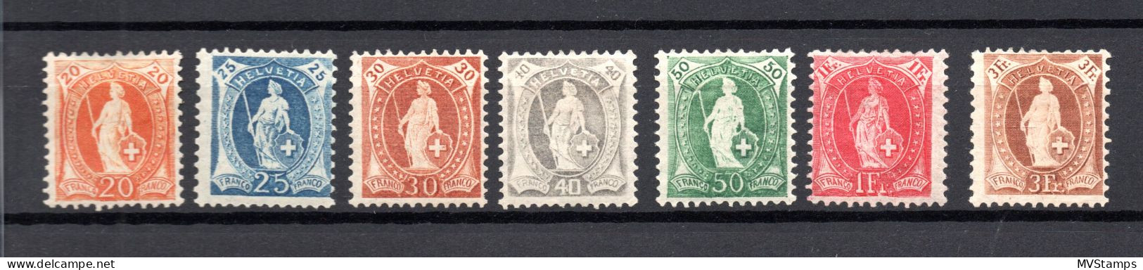 Schweiz 1907 Satz 88/94 Freimarken (Faser) Stehende Helvetia Ungebraucht/MLH - Unused Stamps