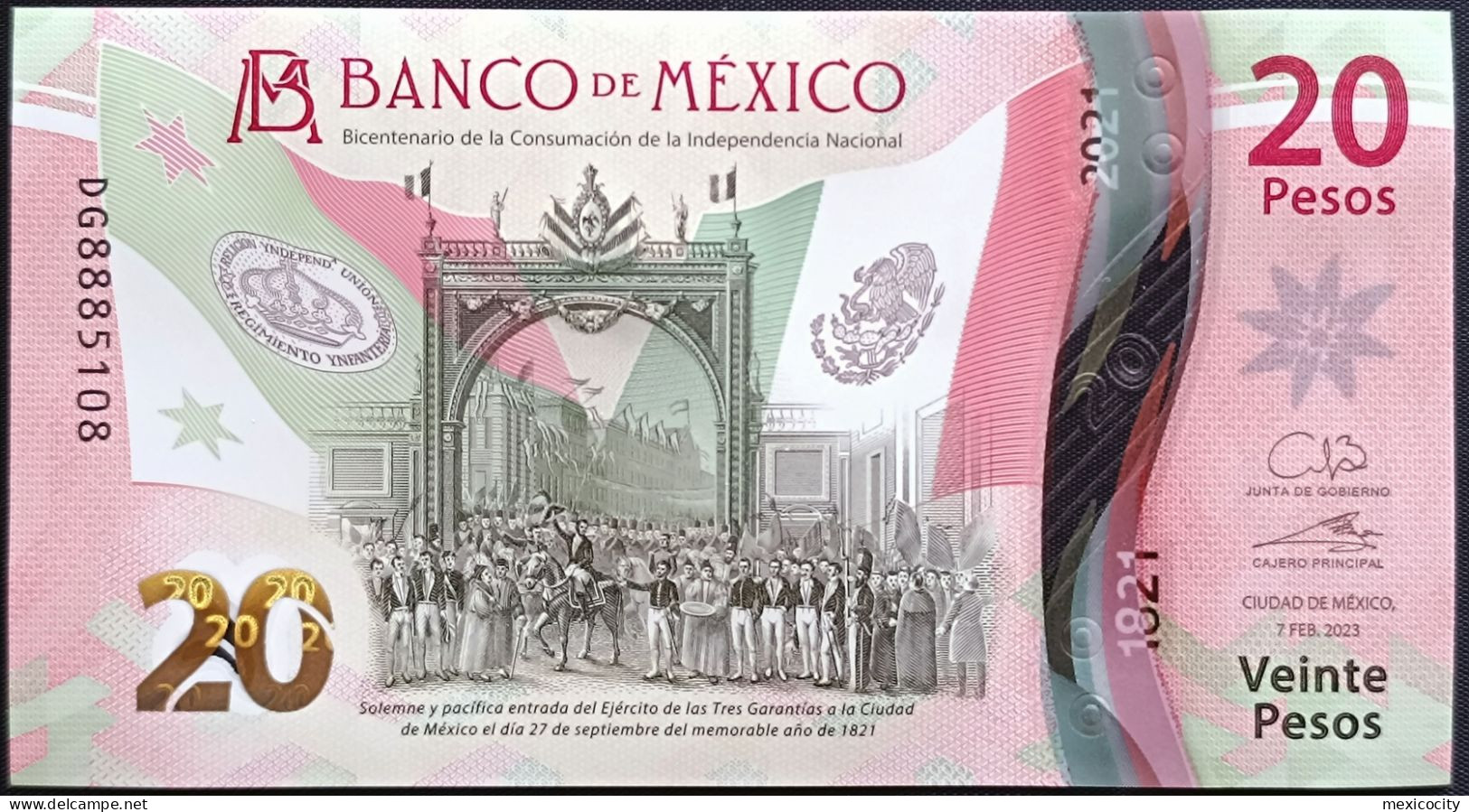 MEXICO $20 ! SERIES DG NEW 7-FEBR-2023 DATE ! Galia Bor. Sign. INDEPENDENCE POLYMER NOTE Read Descr. For Notes - Mexiko