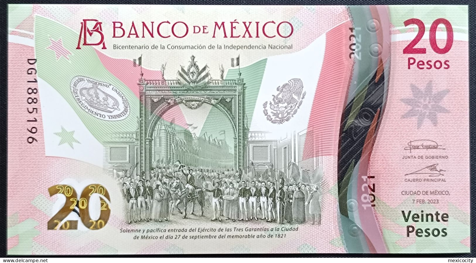 MEXICO $20 ! SERIES DG NEW 7-FEBR-2023 DATE ! Irene Espin. Sign. INDEPENDENCE POLYMER NOTE Read Descr. For Notes - Messico