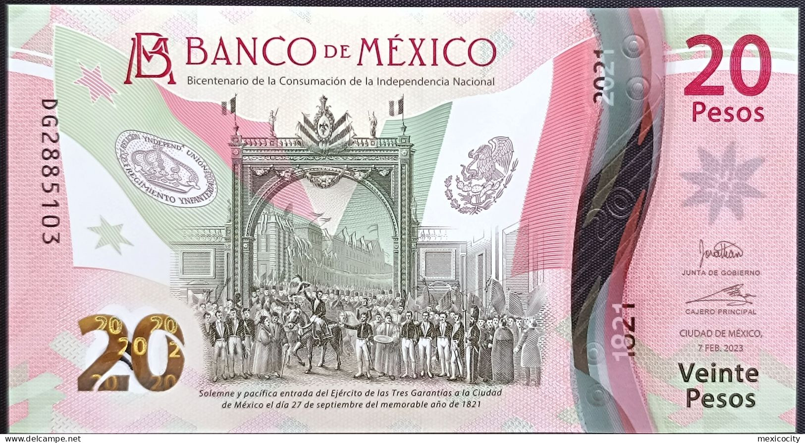 MEXICO $20 ! SERIES DG NEW 7-FEBR-2023 DATE ! Jonathan Heat Sign. INDEPENDENCE POLYMER NOTE Read Descr. For Notes - México