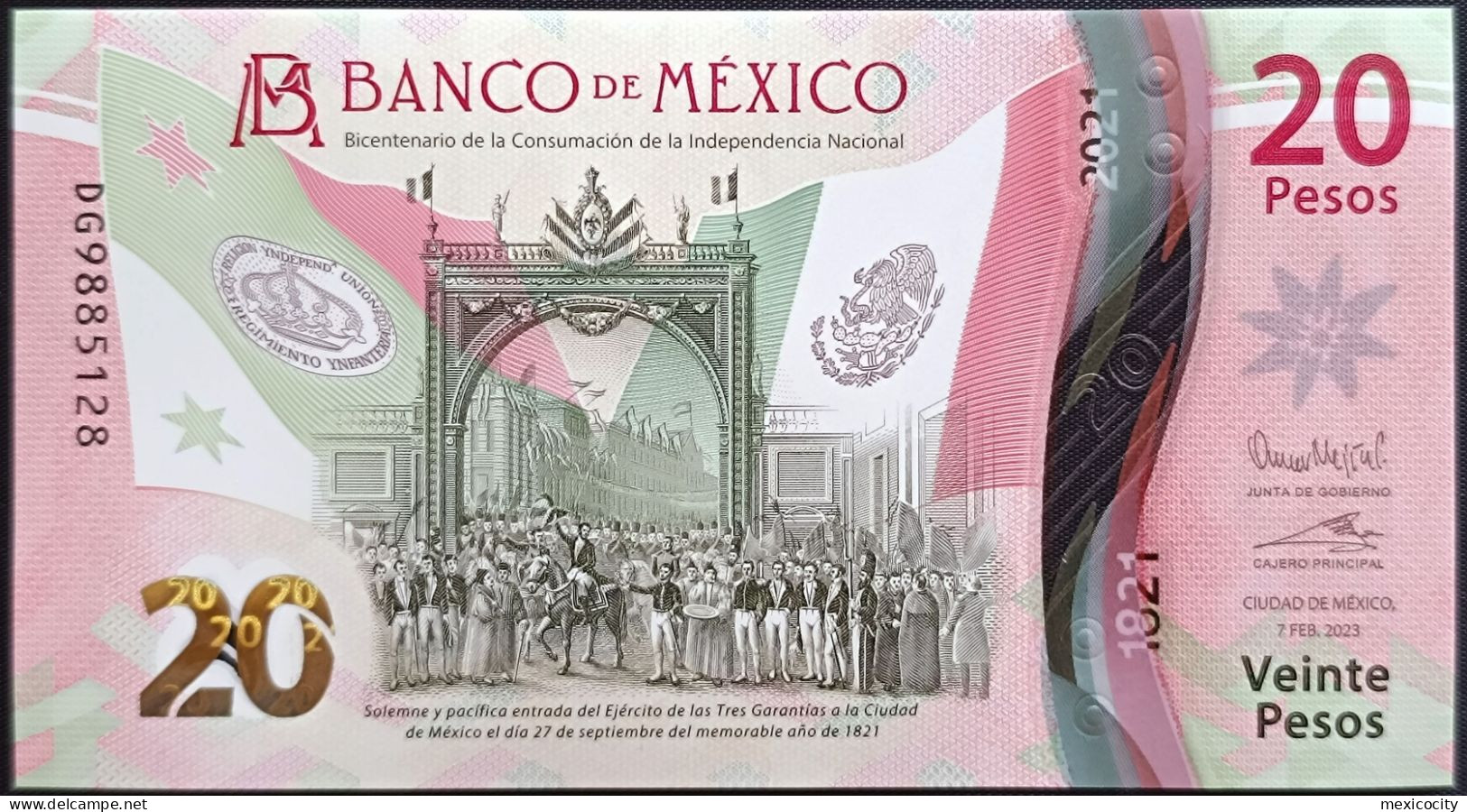 MEXICO $20 ! SERIES DG NEW 7-FEBR-2023 DATE ! Omar Mejia Sign. INDEPENDENCE POLYMER NOTE Read Descr. For Notes - Mexique