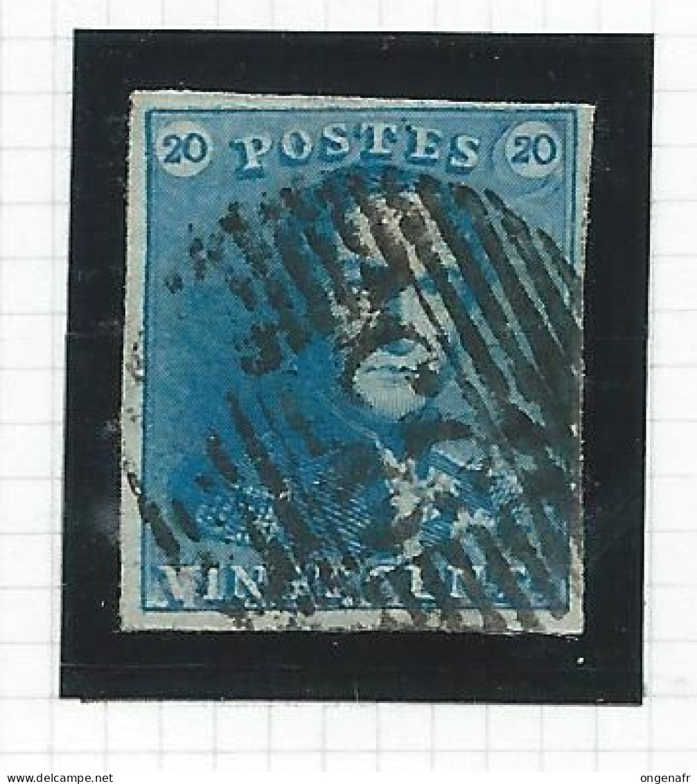 20 Centimes Bleu - N° 2 - Obl.  - 83 : MONS - 1849 Hombreras