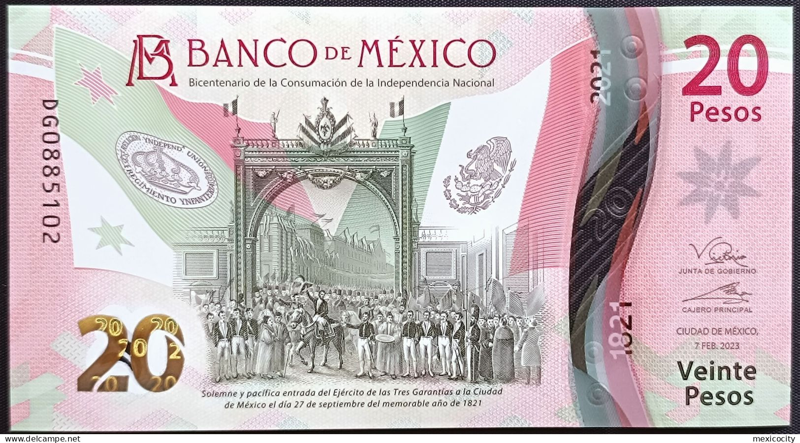 MEXICO $20 ! SERIES DG NEW 7-FEBR-2023 DATE ! Victoria Rod. Sign. INDEPENDENCE POLYMER NOTE Read Descr. For Notes - Mexico