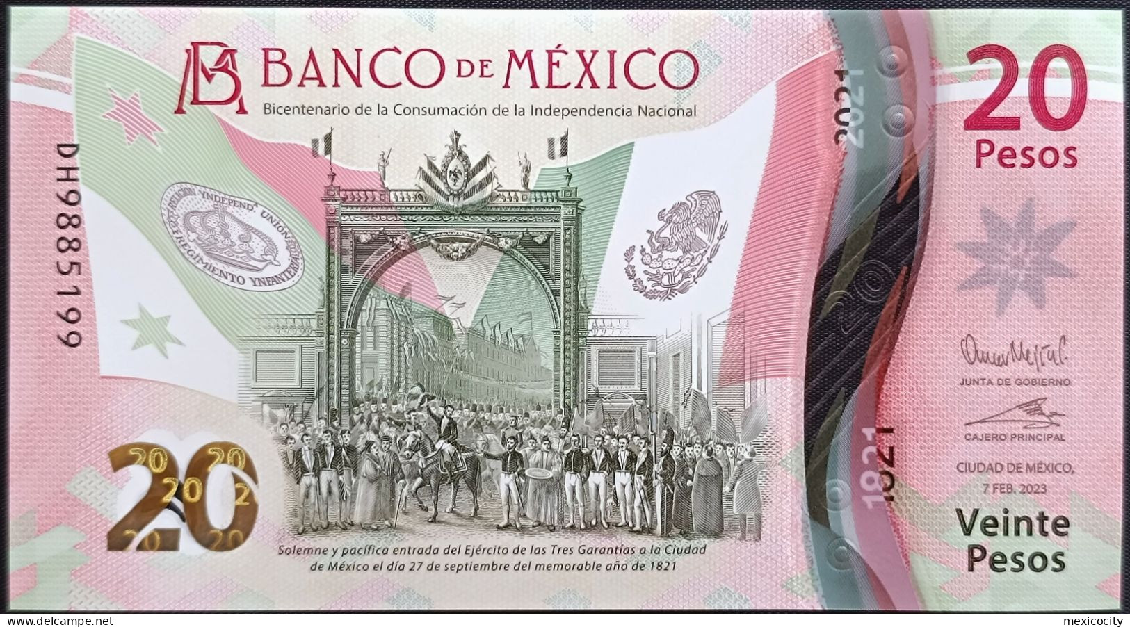 MEXICO $20 ! SERIES DH NEW 7-FEBR-2023 DATE ! Omar Mejia Sign. INDEPENDENCE POLYMER NOTE Read Descr. For Notes - Mexico