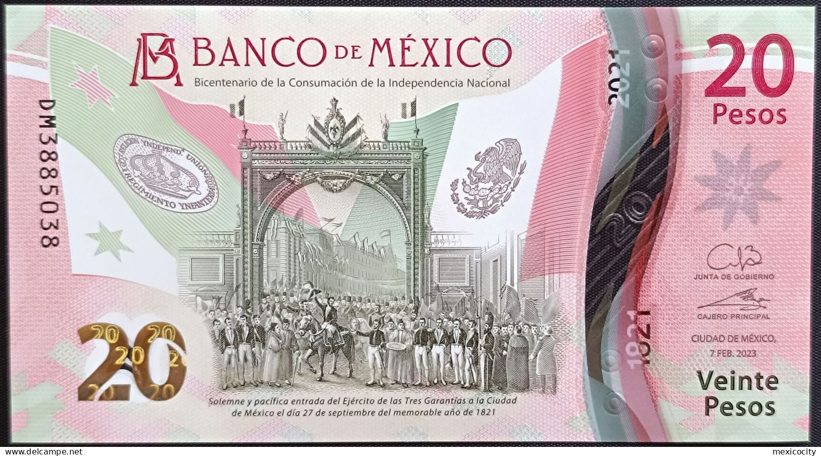 MEXICO $20 ! SERIES DM NEW 7-FEBR-2023 DATE ! Galia Bor. Sign. INDEPENDENCE POLYMER NOTE Read Descr. For Notes - Mexique