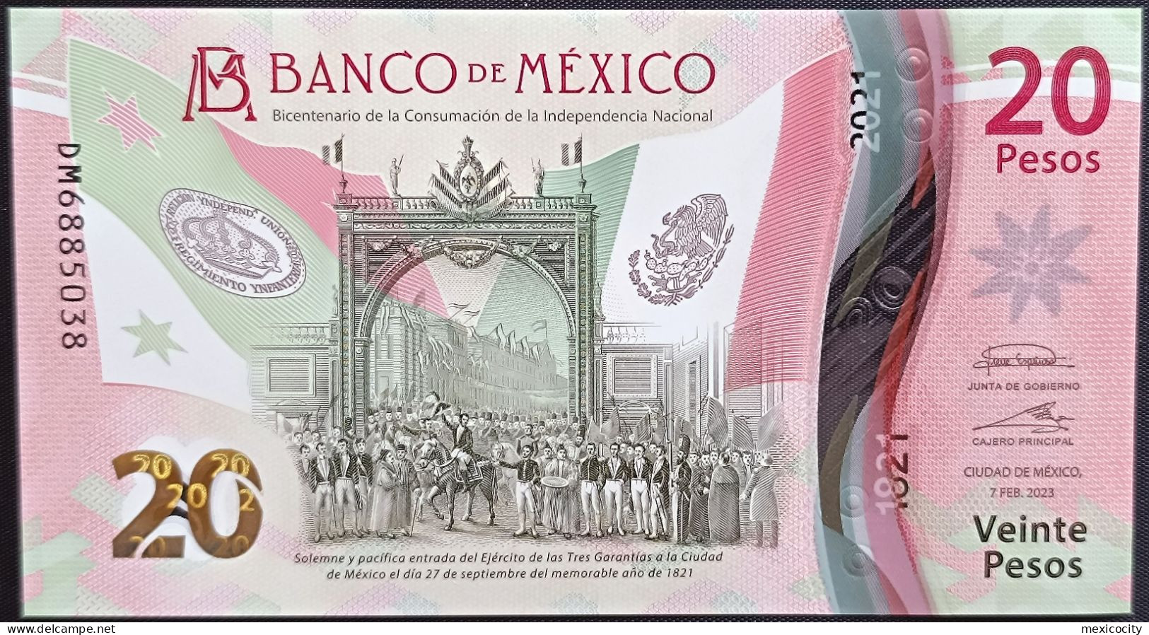 MEXICO $20 ! SERIES DM NEW 7-FEBR-2023 DATE ! Irene Esp. Sign. INDEPENDENCE POLYMER NOTE Read Descr. For Notes - Mexique