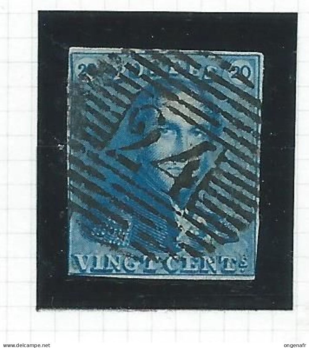 20 Centimes Bleu - N° 2 - Obl 24 ( Bruxelles ) - 1849 Schulterklappen