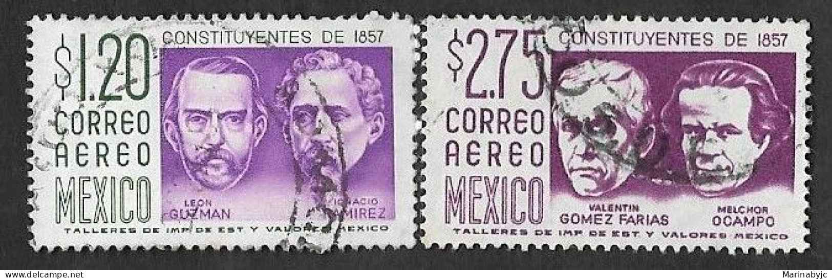 SD)1956-63 MEXICO CENTENARY OF THE CONSTITUTION, LEÓN GUZMAN AND IGNACIO RAMIREZ 1.20P SCT C237 & VALENTÍN GOMEZ AND MEL - Mexique