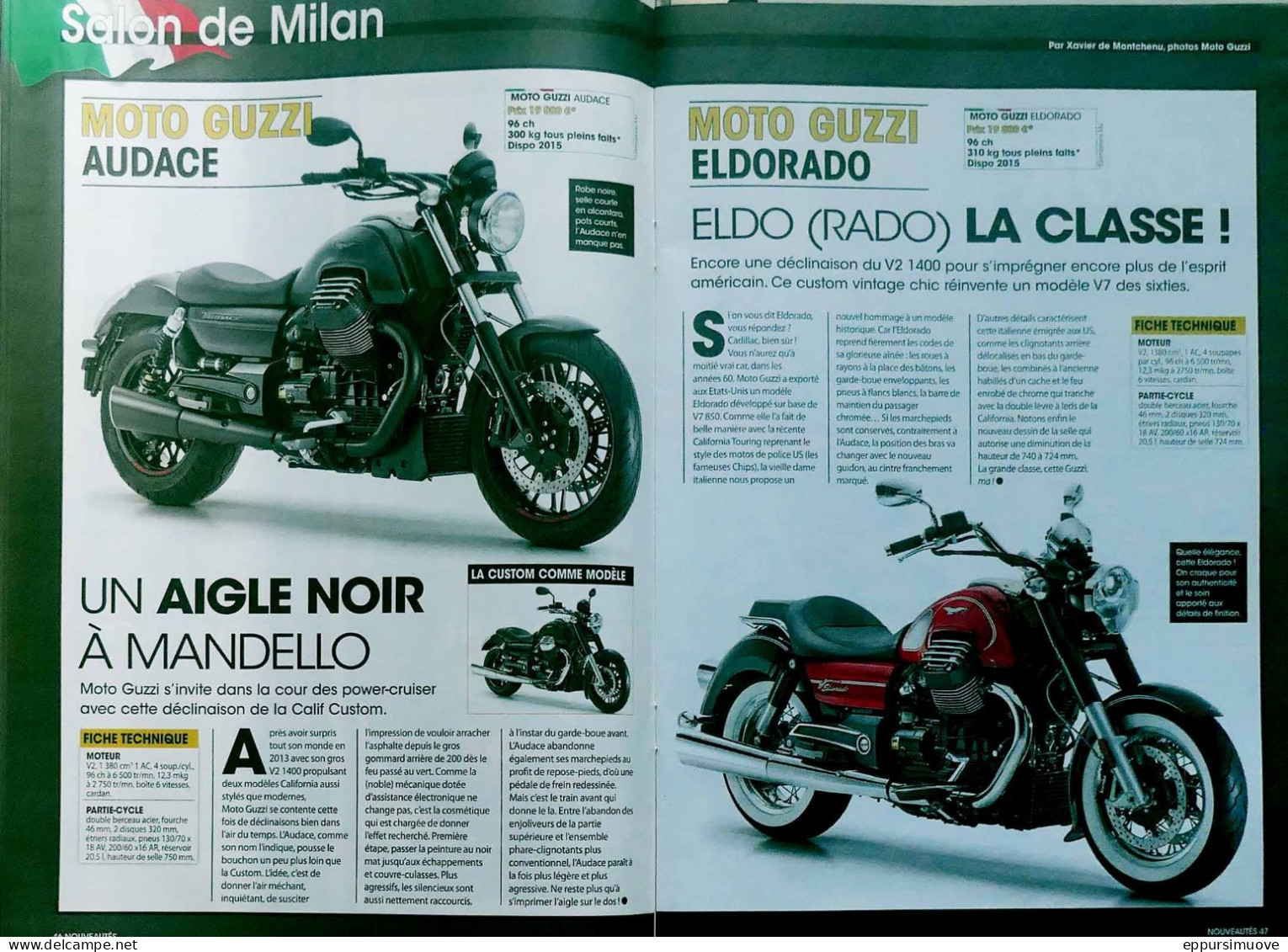 Article Papier 2 Pages MOTO GUZZI AUDACE + ELDORADO SALON DE MILAN  Novembre 2014 MJFL - Unclassified