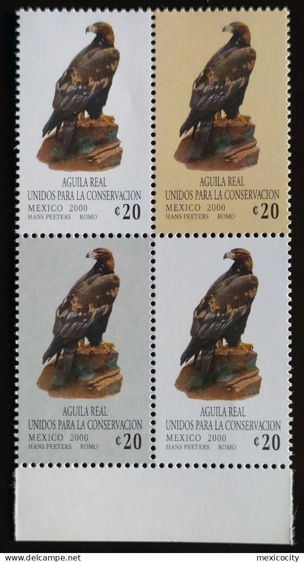MEXICO 2000 GOLDEN EAGLE 20c. CONSERVATION SURTAX ISSUE, Withdrawn Due To Use As Postage Stamp, MNH, Blk. 4 MNH - Mexiko