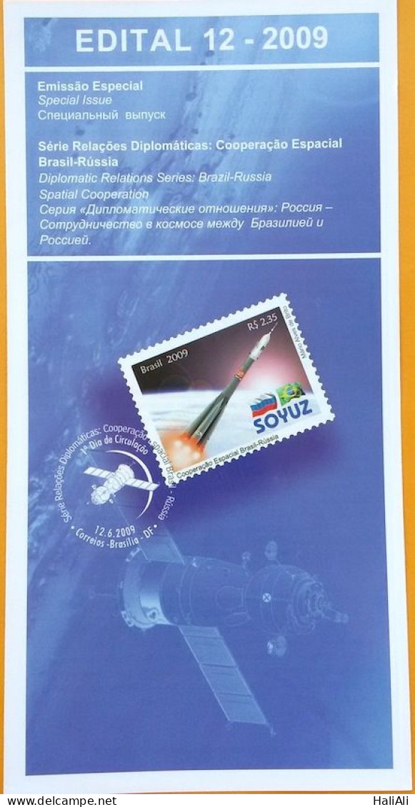 Brochure Brazil Edital 2009 12 Brazil Russia Soyuz Rocket Satellite Without Stamp - Covers & Documents