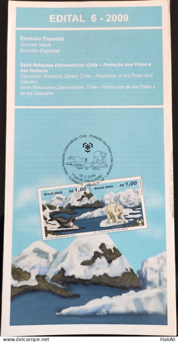 Brochure Brazil Edital 2009 06 Diplomatic Relations Chile Protection Of The Poles Bear Without Stamp - Lettres & Documents