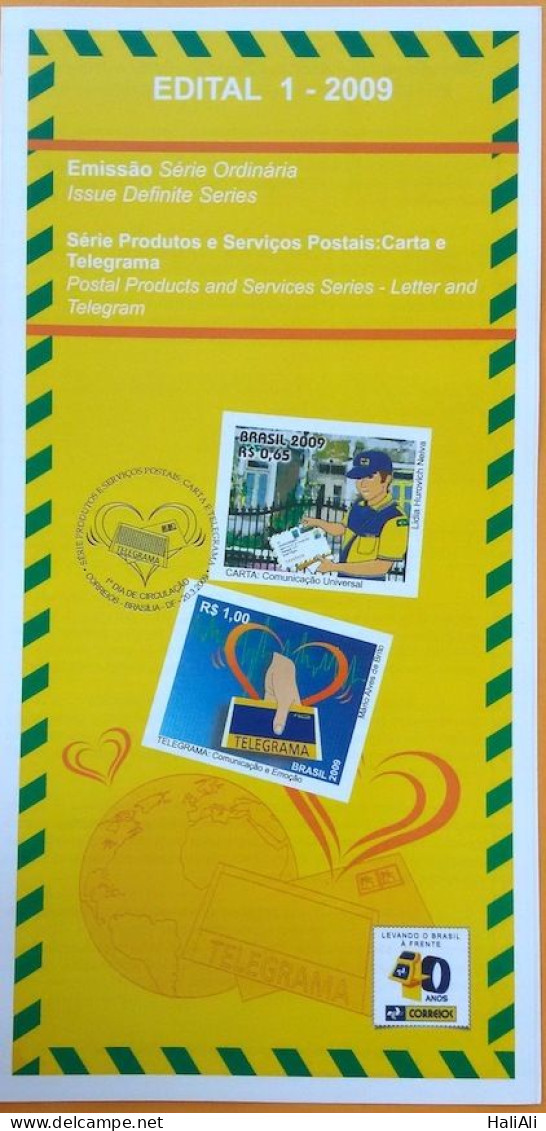 Brochure Brazil Edital 2009 01 Letter And Telegram Postal Services Without Stamp - Storia Postale