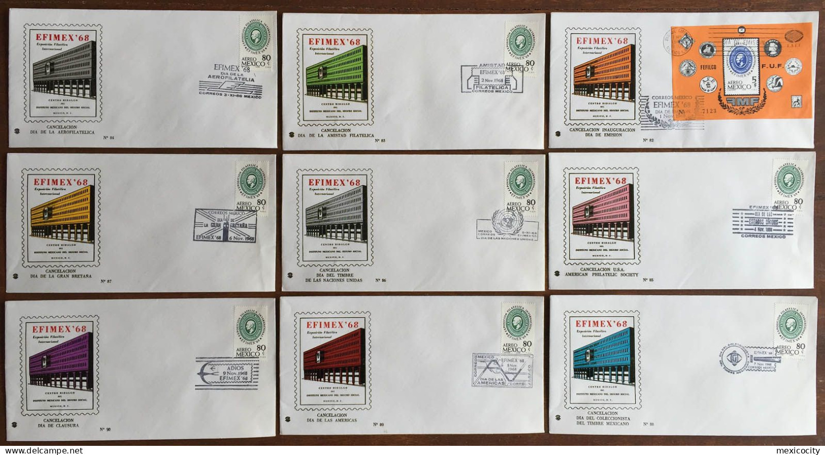 MEXICO 1968 STAMP ON STAMP EFIMEX Phil. Exh. 9 FDC + Show Ccls. Complete Set, Rare Thus, Bargain Priced! - Mexico