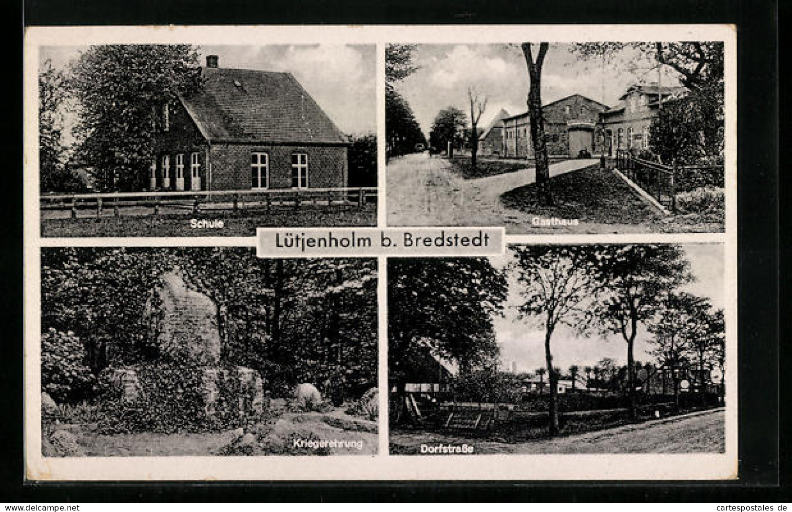 AK Lütjenholm B. Bredstedt, Gasthaus, Schule, Kriegerehrung  - Bredstedt