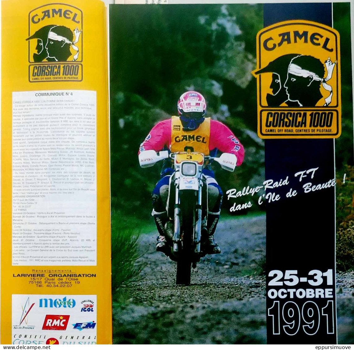 Publicité Papier  MOTO RALLYE-RAID CAMEL CORSICA 1000 Septembre 1991 MRFL - Pubblicitari