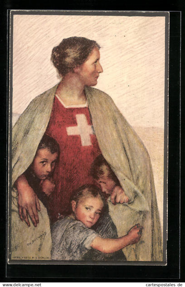 Künstler-AK Schweizer Bundesfeier 1917, Helvetia Beschützt Ihre Kinder, Ganzsache  - Entiers Postaux