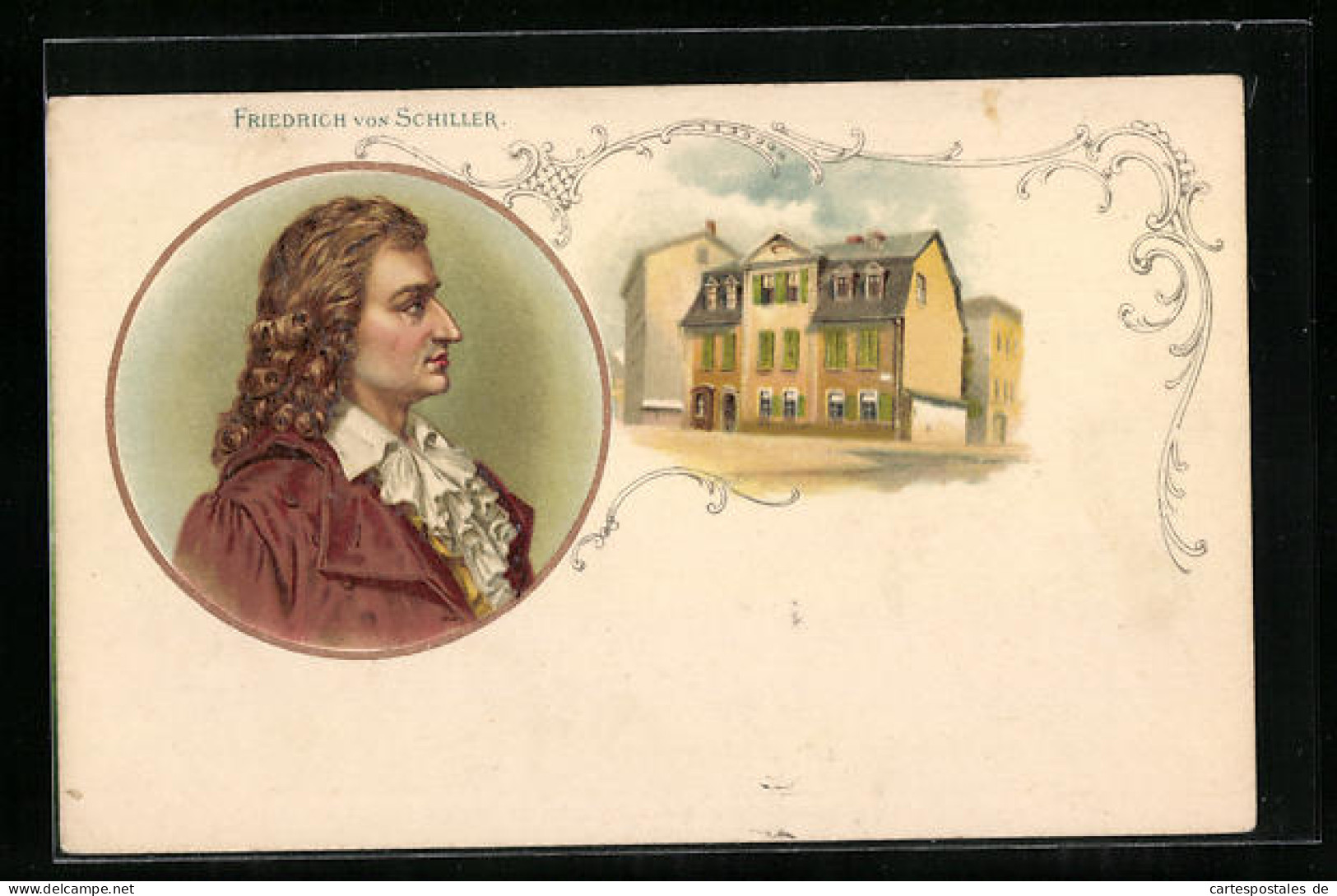 Lithographie Friedrich Von Schiller Im Profil, Geburtshaus  - Schriftsteller