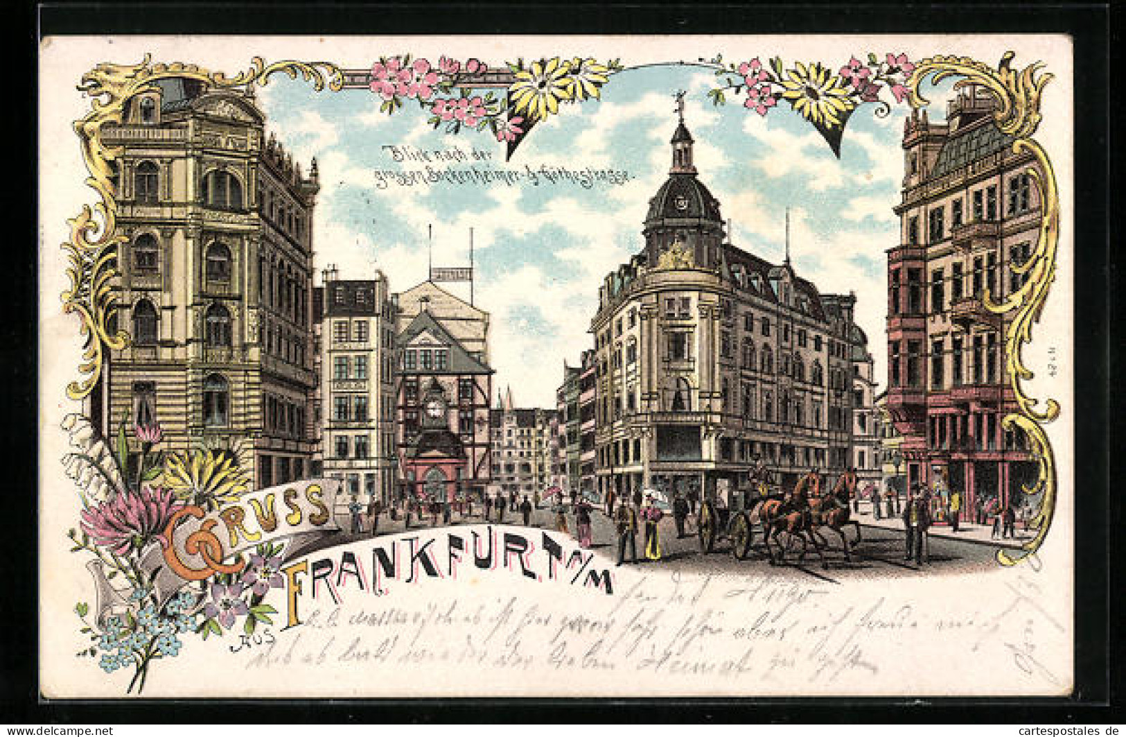 Lithographie Frankfurt A. M., Blick Nach Der Grossen Bockenheimer- Und Göthestrasse  - Frankfurt A. Main