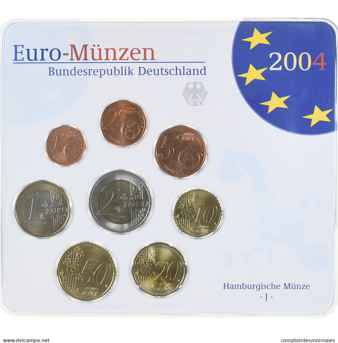 Allemagne, Coffret 1c. à 2€, 2004, Hambourg, UNC, FDC, Bimétallique - Duitsland