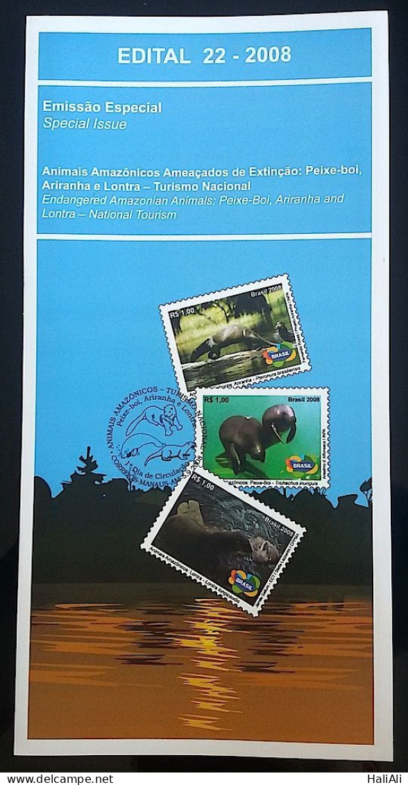 Brochure Brazil Edital 2008 22 Amazonia Extinction Manatee Ariranha Lontra Without Stamp - Briefe U. Dokumente