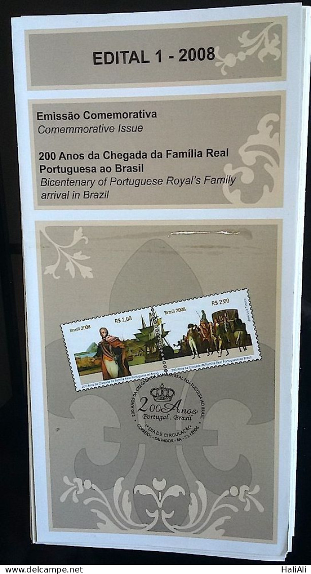 Brochure Brazil Edital 2008 01 Arrival Of The Royal Family Portugal Stain In The Middle Without Stamp - Cartas & Documentos