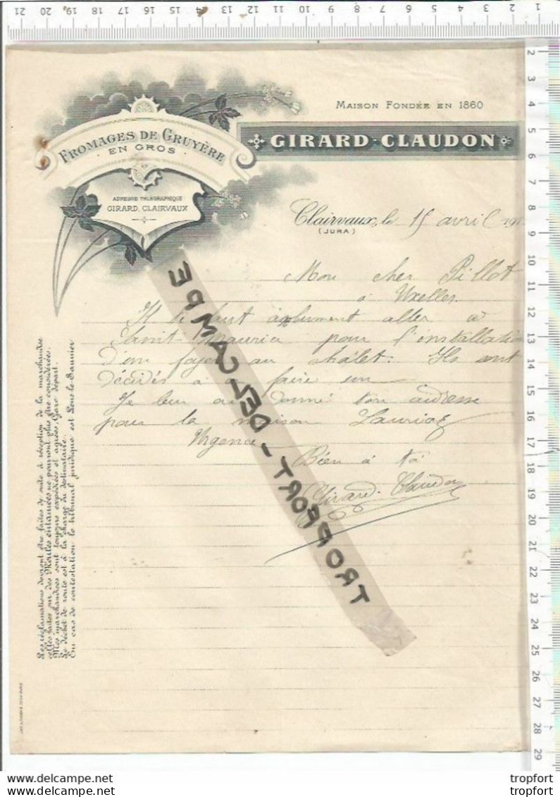 FACTURE ANCIENNE 1914 GIRARD CLAUDON FROMAGERIE DE GRUYERE / CLAIRVEAUX JURA - Fatture