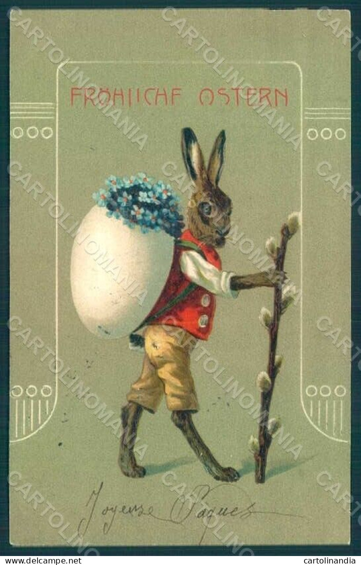 Greetings Easter Anthropomorphic Dressed Hare Myosotis Pittius Relief Pc HR0283 - Other & Unclassified