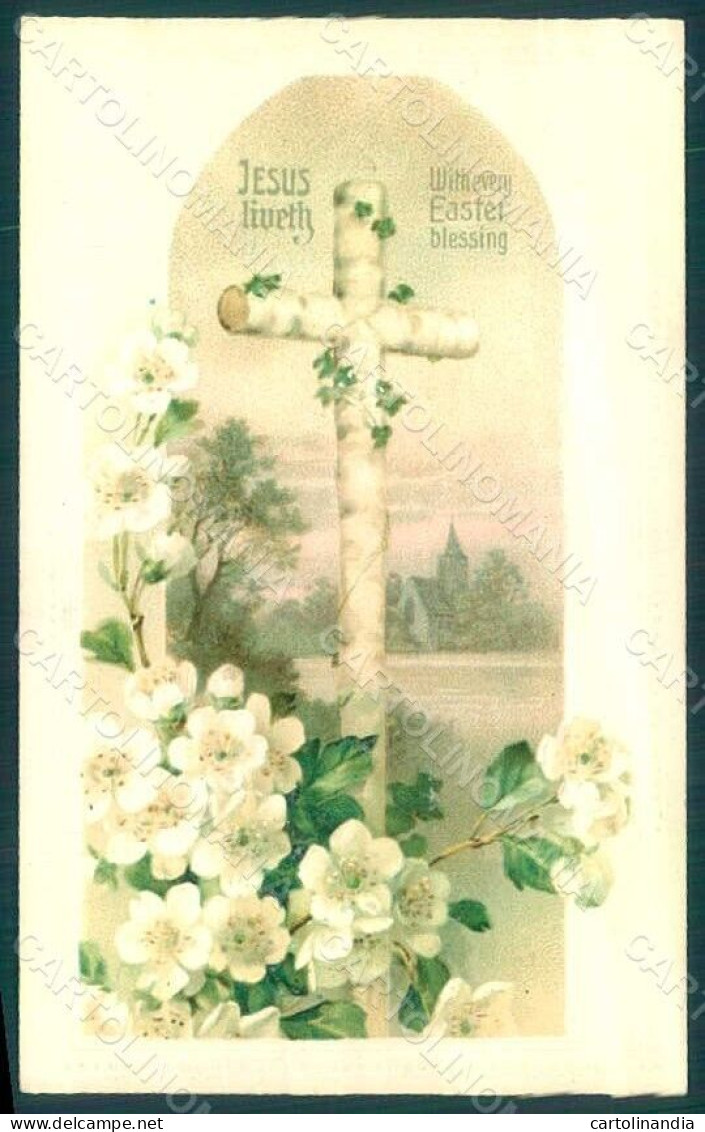 Greetings Easter Flowers Cross Relief Postcard HR0155 - Fleurs