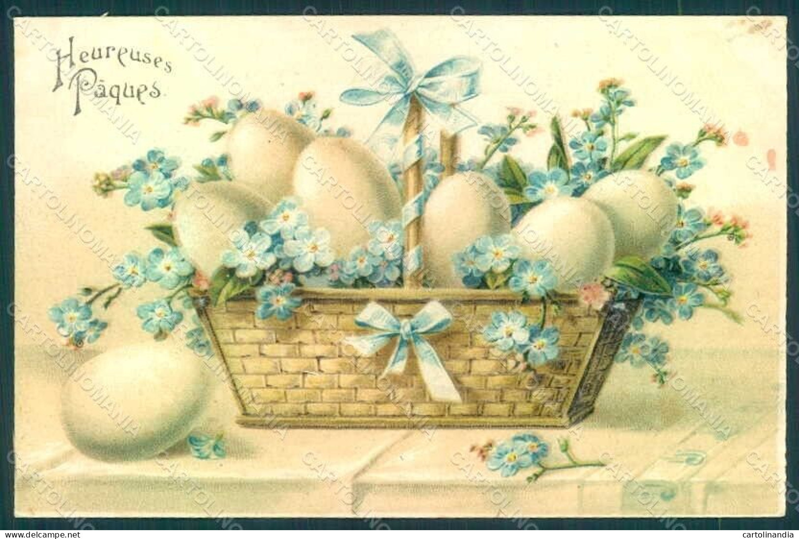 Greetings Easter Egg Flowers Myosotis Relief Postcard HR0180 - Fleurs