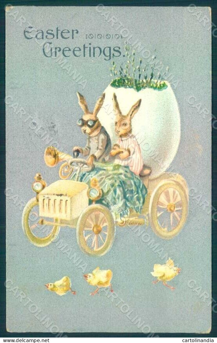 Greetings Easter Anthropomorphic Dressed Hare Chick Egg Car Relief Pc HR0263 - Other & Unclassified