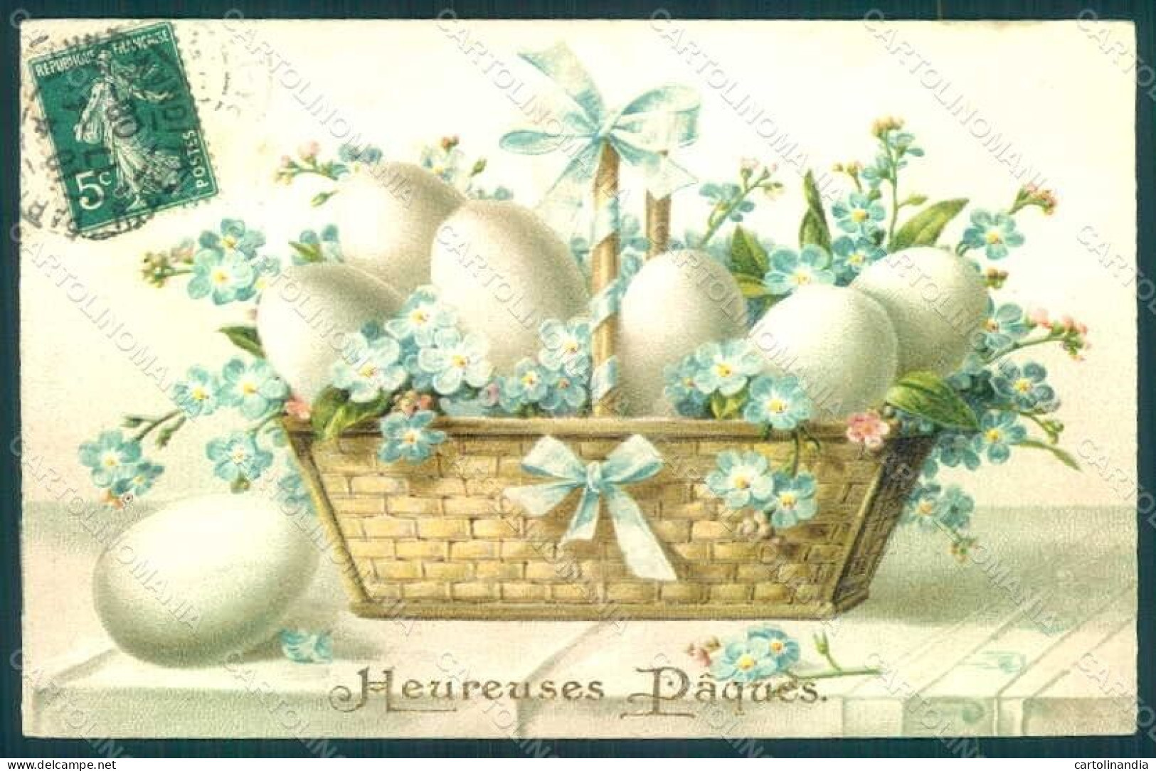 Greetings Easter Egg Flowers Myosotis Relief Postcard HR0181 - Fleurs