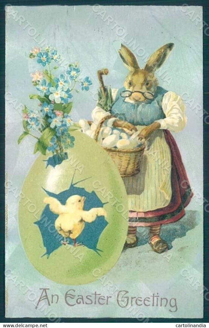 Greetings Easter Anthropomorphic Dressed Hare Chick Myosotis Relief Pc HR0275 - Other & Unclassified