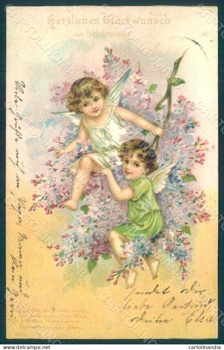 Greetings Angel Putto Flowers Serie 5309 Relief Postcard HR0499 - Autres & Non Classés