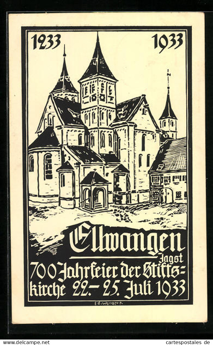 Künstler-AK Ellwangen, 700 Jahrfeier Der Stiftskirche 1933  - Ellwangen